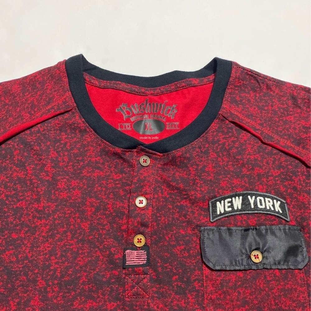 Patriotic New York Bushwick Henley Shirt Mens Size XL‎ Red Multicolor Abstract - Picture 2 of 9